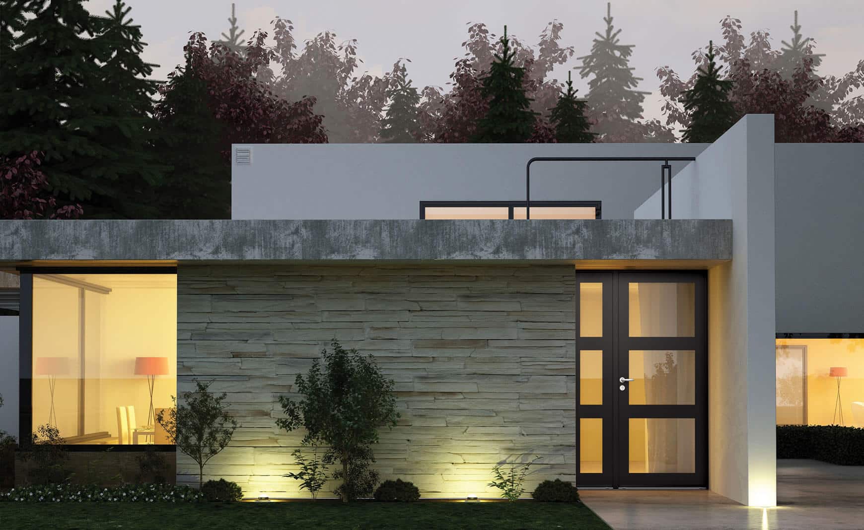 Maison moderne avec porte d'entrée en alu et verre